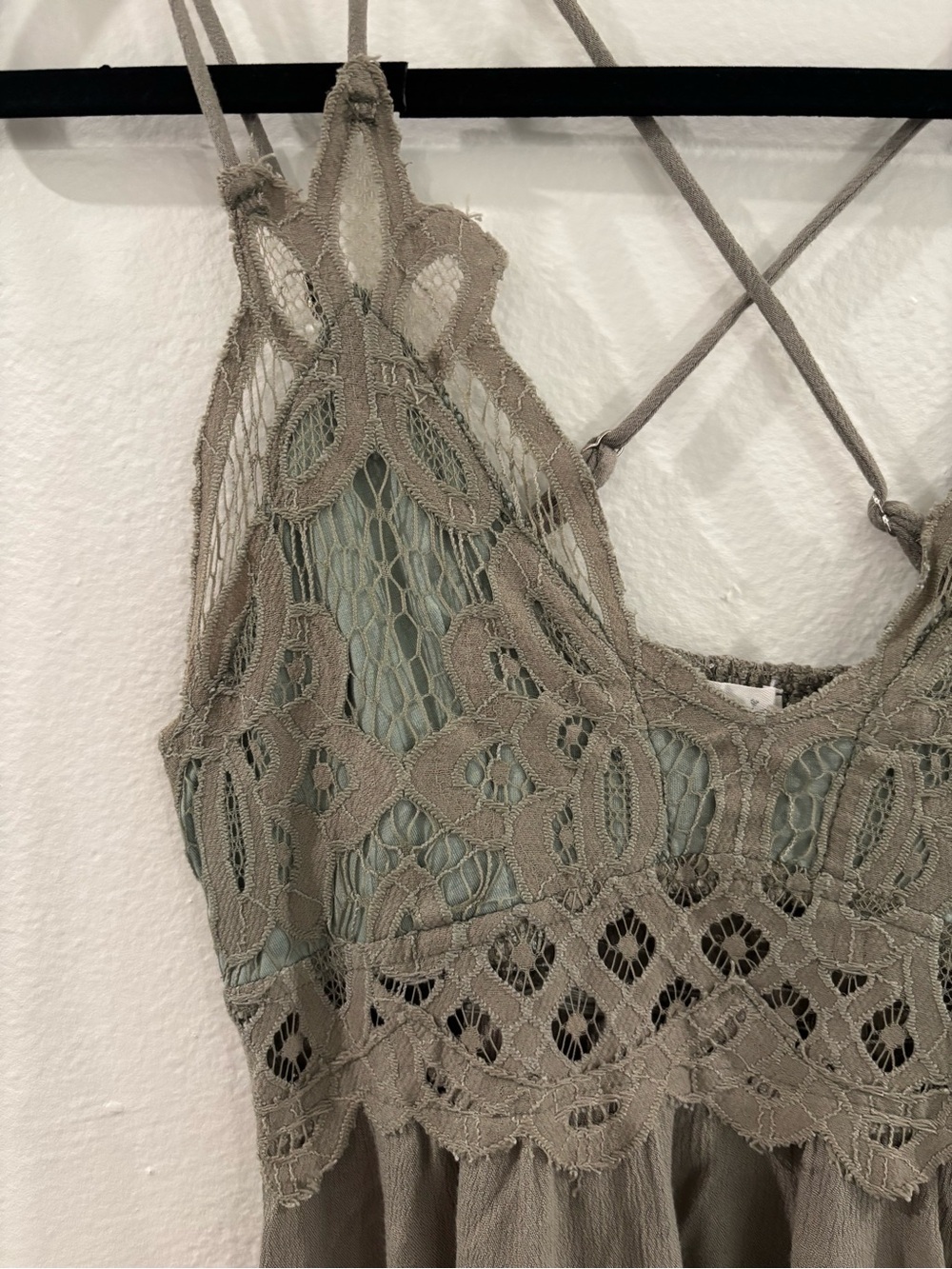 LA MIEL Olive Green Lace-Trim High-Low Slip Dress - Picture 7 of 14